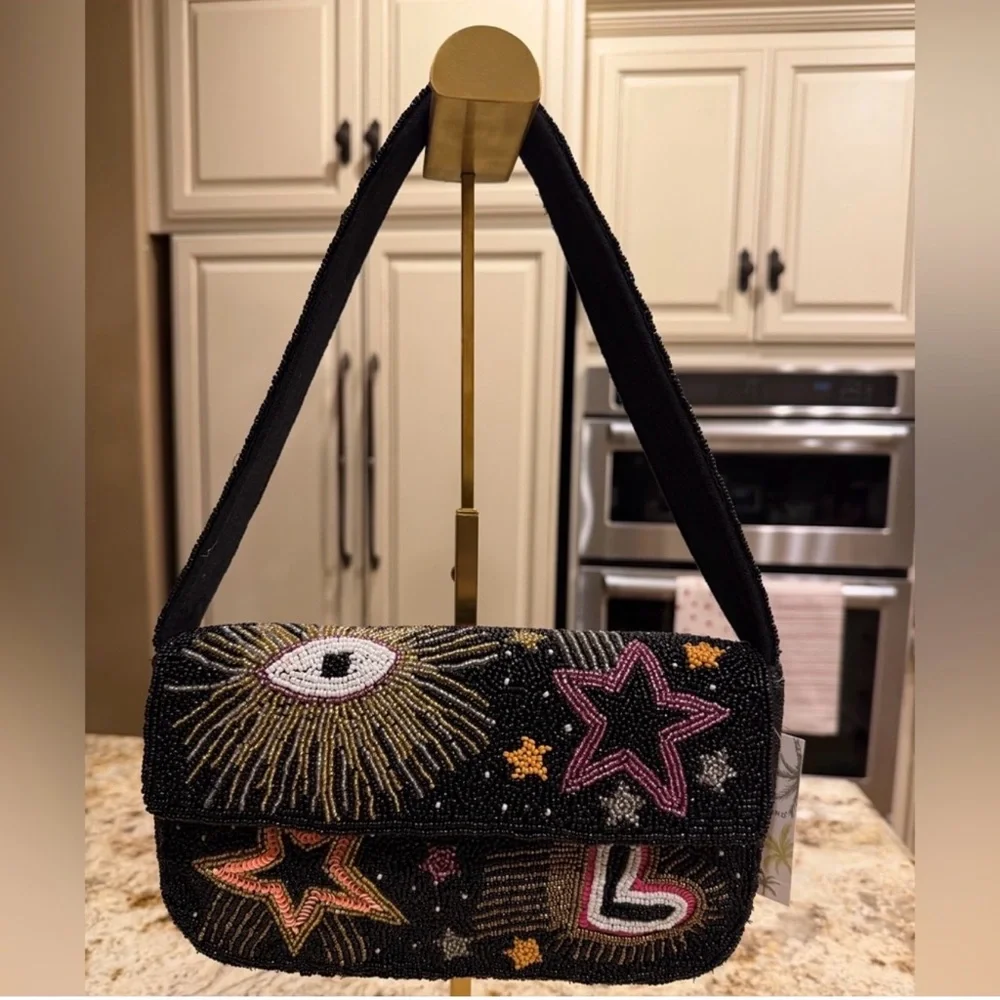 America & Beyond Cosmic Black Beaded shoulder Bag - Picture 2 of 9
